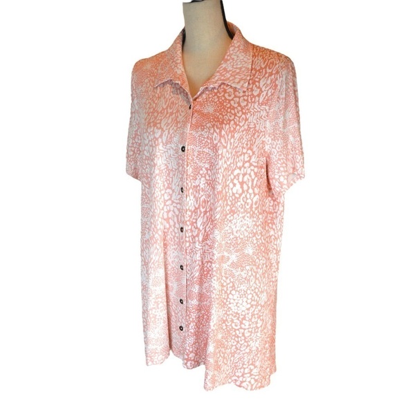Kim Rogers Julianna Tunic Hi Low Button Down Short Sleeve Slinky Size XL New - Picture 1 of 9
